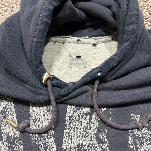 Thrashed Hoodie y2k Nike Swoosh Distressed Navy Blue Sun Faded Soft Thin Blue XL - Picture 7 of 13